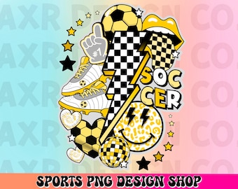 Retro soccer png, soccer sublimation design, soccer vibes png, soccer game day png, soccer mom png, cute yellow soccer team shirt design