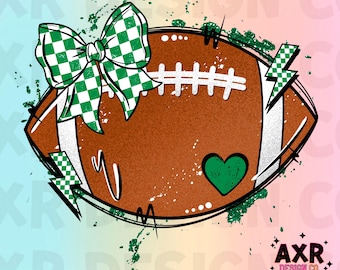 Football coquette bow png, cute green football bow sublimation design, football game day, girlie football shirt digital download print