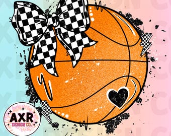 Basketball coquette bow png, cute black and white basketball sublimation design, basketball game day, custom basketball team colors, digital