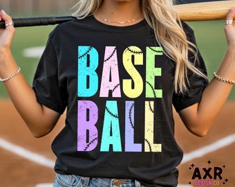 Baseball PNG, Pastel Baseball Shirt Design, Bold Sports Graphic Tee PNG, Trendy Game Day Shirt PNG, Sublimation Digital Download