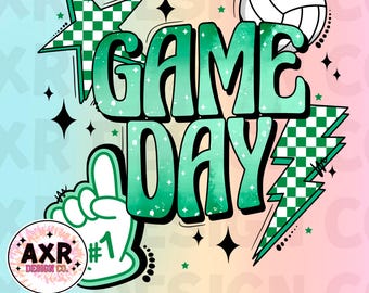 Dia de jogo de vôlei retrô Png, design de sublimação de vôlei, png de temporada de vôlei, design digital de camisa de vôlei verde personalizada