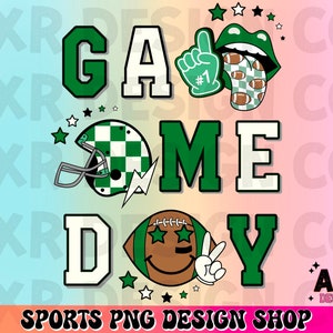 Retro football game day png, football sublimation design, touchdown season png, green and black custom football team colors png