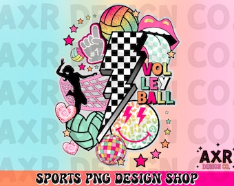 Retro volleyball collage Png, volleyball sublimation design, volleyball season png, custom color volleyball png shirt digital design