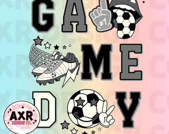 Retro soccer game day png, soccer sublimation design, soccer vibes png, soccer mom png, black grey soccer team shirt digital download