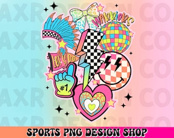 Warriors preppy mascot png, retro Warriors mascot school spirit design, retro Warriors sublimation, sports team mascot shirt digital print