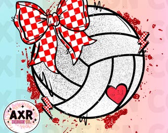 Volleyball coquette bow png, cute red and white volleyball sublimation design, volleyball game day, custom volleyball team colors, digital