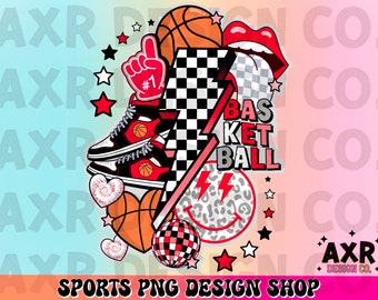 Retro basketball collage Png, basketball sublimation design, basketball season png, red custom color basketball png shirt design