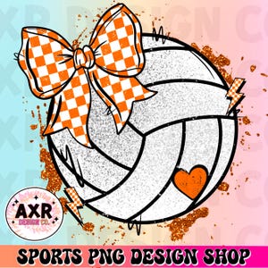 Volleyball coquette bow png, cute orange volleyball sublimation design, volleyball game day, custom volleyball team colors, digital