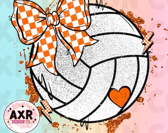 Volleyball coquette bow png, cute orange volleyball sublimation design, volleyball game day, custom volleyball team colors, digital