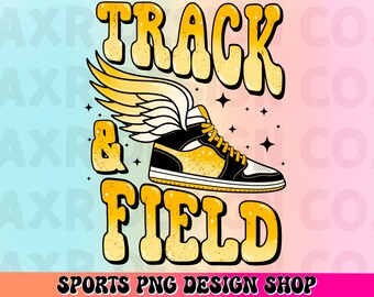 Pista y campo retro PNG, diseño de sublimación de pista y campo de color amarillo personalizado, archivo de impresión DTF, deportes escolares PNG, descarga digital