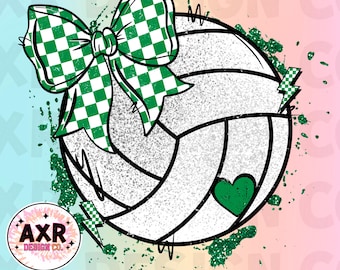 Volleybal coquette bow png, schattig groen en wit volleybalsublimatieontwerp, volleybalwedstrijddag, aangepaste volleybalteamkleuren, digitaal