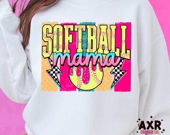 Softball Mama PNG, Ice Cream Softball Shirt Design, Colorful Sports Mom Graphic, Game Day Tee PNG, Sublimation Digital Download
