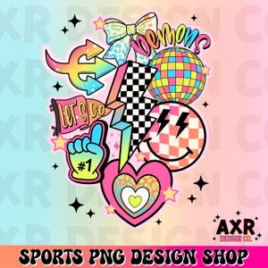 Demons preppy mascot png, retro Demons mascot school spirit design, retro Demons sublimation, sports team shirt digital print