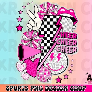 Retro cheer collage png, cheerleading sublimation design, pink cheer team png, all star cheer png, cheer mom png, cute cheer shirt design