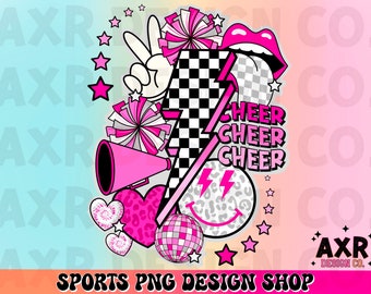 Retro cheer collage png, cheerleading sublimation design, pink cheer team png, all star cheer png, cheer mom png, cute cheer shirt design