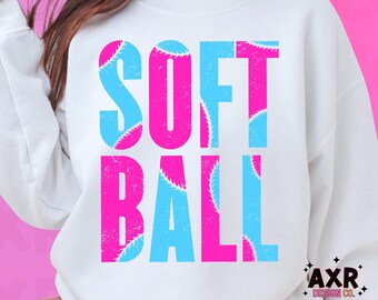 Softball PNG, Pink Blue Softball Shirt Design, Bold Sports Graphic Tee PNG, Trendy Game Day Shirt PNG, Sublimation Digital Download