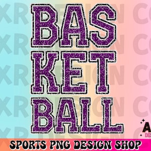 Sparkly glitter basketball png, basketball sublimation design, faux glitter png, basketball season png, custom purple basketball team png