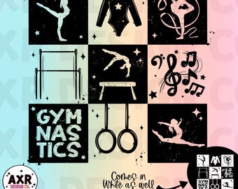 Retro gymnastics collage png, gymnastics sublimation design, hand drawn tumbling png, gymnastics mom png, cute gymnastics shirt design