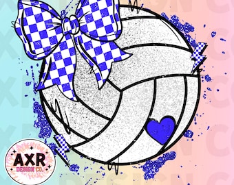 Volleyball coquette bow png, cute blue and white volleyball sublimation design, volleyball game day, custom volleyball team colors, digital