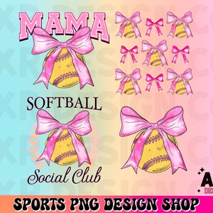 Coquette bow softball png bundle, softball mama png, softball social club png, pink coquette bow shirt design, trendy softball girlie png