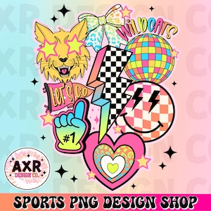 Mascotte preppy de Wildcats png, mascotte rétro Wildcats esprit école, sublimation rétro Wildcats, impression numérique de chemise mascotte d'équipe sportive