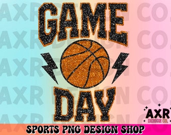 Retro basketmatchdag png, basket sublimeringsdesign, falska paljetter png, falskt glitter basketsäsong, svart orange basketboll png