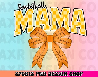 Basketball mama png, retro basketball sublimation, coquette basketball bow png, basketball game day png, trendy yellow basketball team shirt