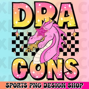 Dragons preppy mascot png, dragons mascot school spirit design, retro dragons sublimation design, sports team mascot shirt digital print
