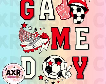 Retro soccer game day png, soccer sublimation design, soccer vibes png, soccer mom png, red soccer team shirt digital download
