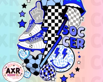 Retro soccer png, soccer sublimation design, soccer vibes png, soccer game day png, soccer mom png, cute blue soccer team shirt design