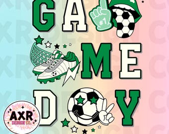 Retro soccer game day png, soccer sublimation design, soccer vibes png, soccer mom png, green soccer team shirt digital download