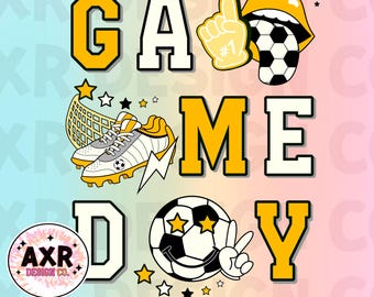 Retro soccer game day png, soccer sublimation design, soccer vibes png, soccer mom png, yellow soccer team shirt digital download