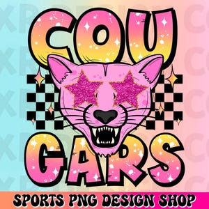 Cougars preppy mascot png, Cougars mascot school spirit design, retro Cougars sublimation design, sports team mascot shirt digital print