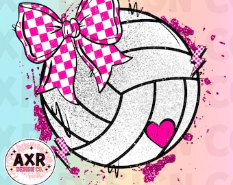 Laço de coquete de vôlei png, design de sublimação de vôlei rosa e branco fofo, dia de jogo de vôlei, cores personalizadas do time de vôlei, digital