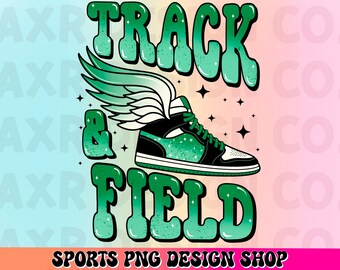 Pista y campo retro PNG, diseño de sublimación de pista y campo verde de color personalizado, archivo de impresión DTF, deportes escolares PNG, descarga digital