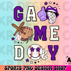 Retro baseball game day Png, baseball sublimation design, baseball season png, purple custom color baseball shirt design, digital download