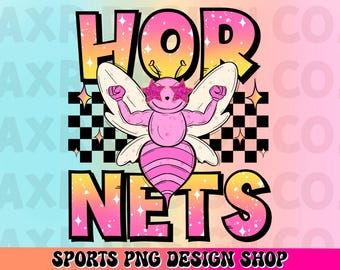 Mascote preppy dos Hornets png, design do espírito escolar do mascote dos Hornets, design de sublimação retrô dos Hornets, impressão digital da camisa do mascote do time esportivo
