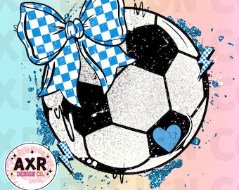 Soccer coquette bow png, cute blue and white soccer sublimation design, soccer game day, custom soccer team colors, digital