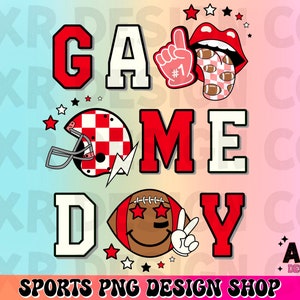 Retro football game day png, football sublimation design, touchdown season png, red and black custom football team colors png