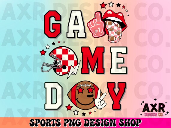 Retro football game day png, football sublimation design, touchdown season png, red and black custom football team colors png