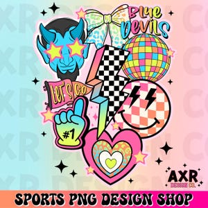 Blue devils preppy mascot png, retro Blue devils mascot school spirit design, retro Blue devils sublimation, sports team shirt digital print