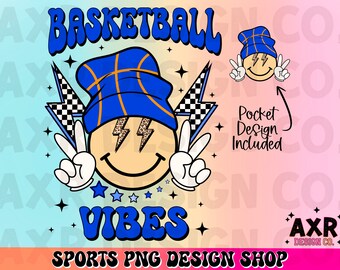 Retro basketball vibes Png, basketball sublimation design, basketball season png, blue custom color basketball png shirt design