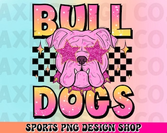 Mascote Bulldogs preppy png, design de espírito escolar de mascote Bulldogs, design de sublimação retrô Bulldogs, impressão digital de camisa de mascote de time esportivo