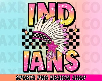 Indians preppy mascot png, Indians mascot school spirit design, retro Indians sublimation design, sports team mascot shirt digital print