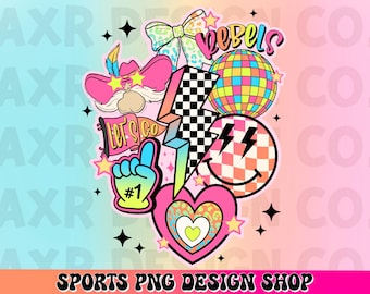 Rebels preppy mascot png, retro Rebels mascot school spirit design, retro Rebels sublimation, sports team mascot shirt digital print
