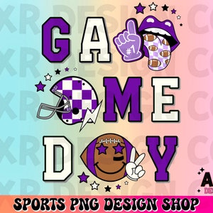 Retro football game day png, football sublimation design, touchdown season png, purple custom football team colors png, digital download