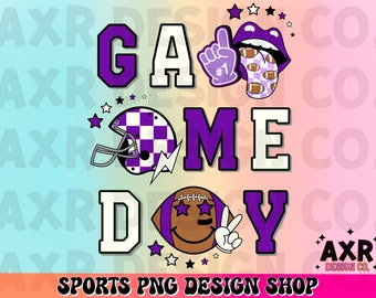 Retro football game day png, football sublimation design, touchdown season png, purple custom football team colors png, digital download