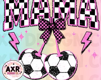 Fußball Mama png, Retro Fußball Sublimationsdesign, kokett Kirsche Fußball Bogen png, Fußballspieltag, trendiges rosa Fußballteam-Shirt digital png