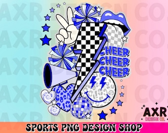 Retro cheer collage png, cheerleading sublimation design, blue cheer team png, all star cheer png, cheer mom png, cute cheer shirt design