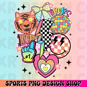 Tigers preppy mascot png, Tigers mascot school spirit design, retro Tigers sublimation design, sports team mascot shirt digital print